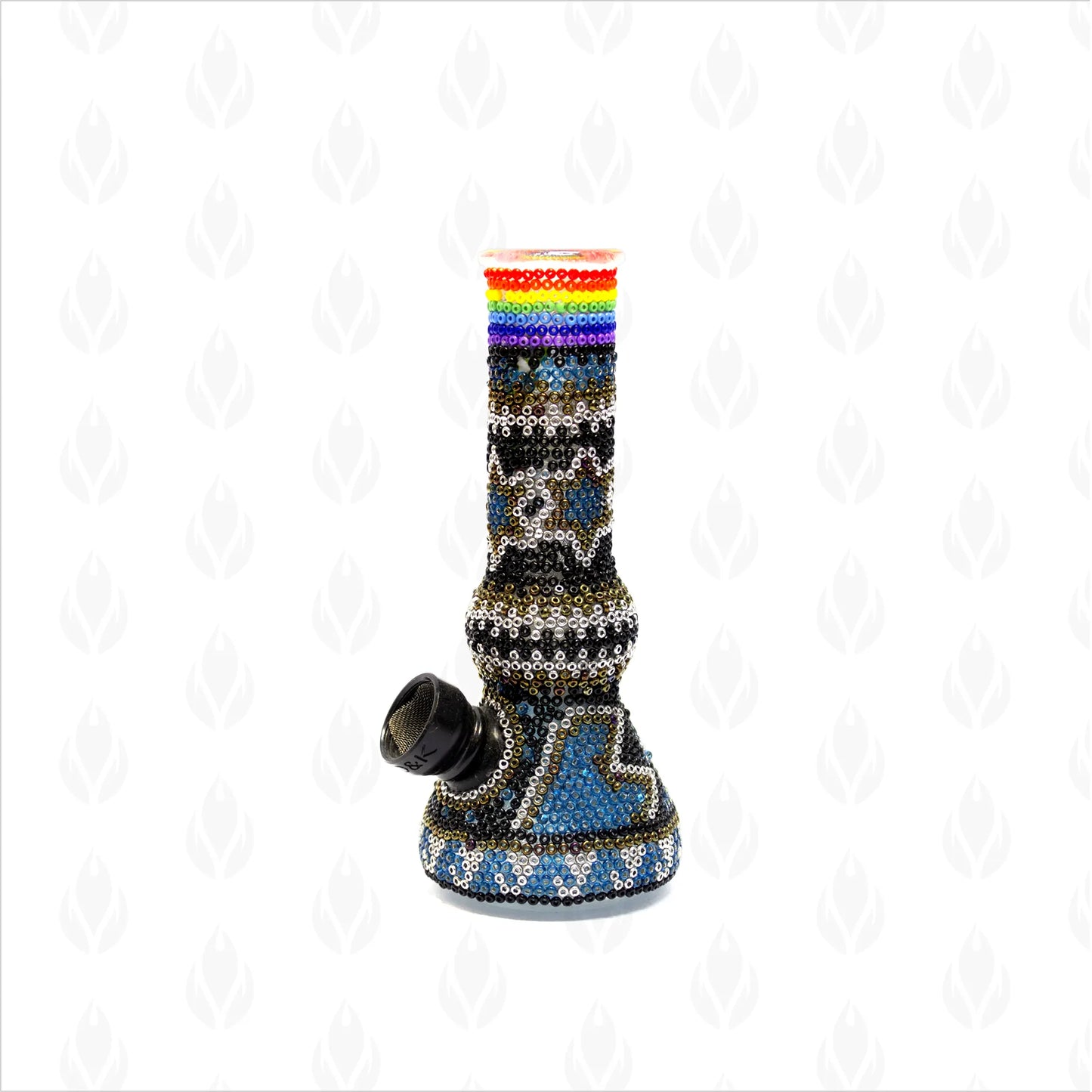 Mini bong de cristal con arte Huichol, inspirado en el elemento agua