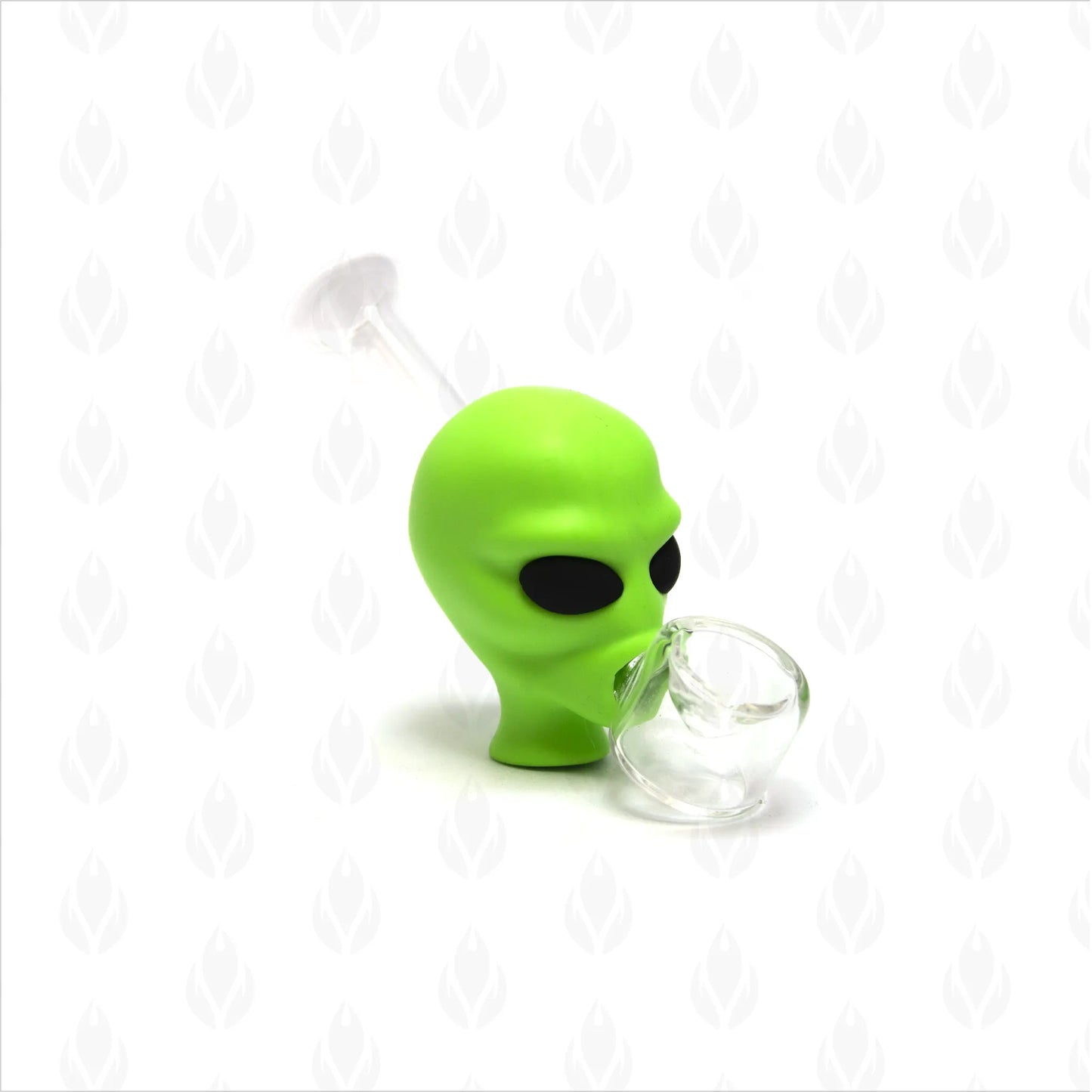 Pipa de silicona en forma de cabeza alienígena con tazón de vidrio, color verde vibrante