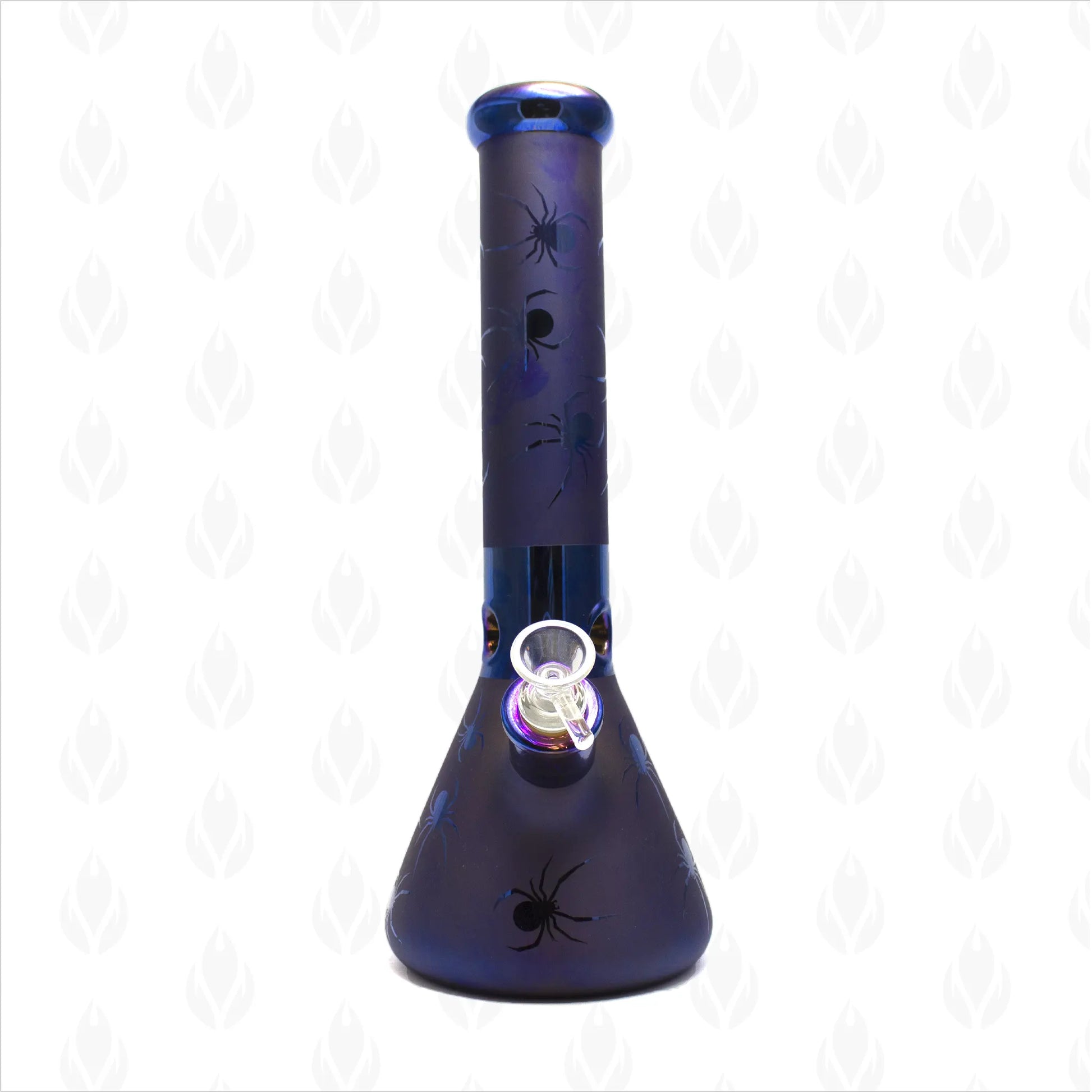 Bong de pyrex color morado con elegantes grabados de arañas