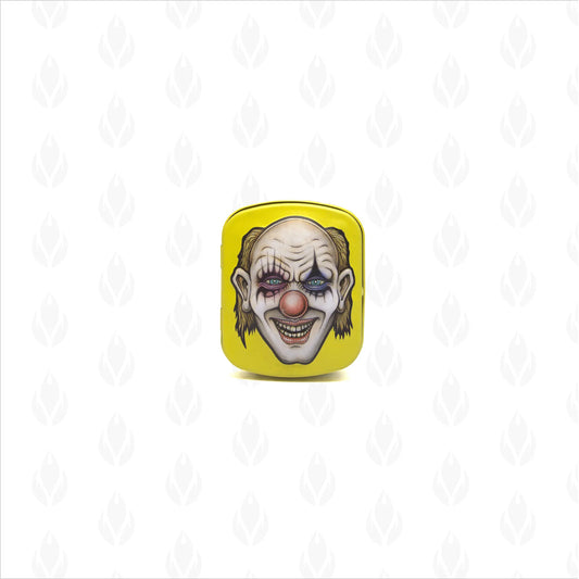 Contenedor de metal amarillo de Lion Rolling Circus con diseño de payaso, ideal para un almacenamiento seguro y con estilo